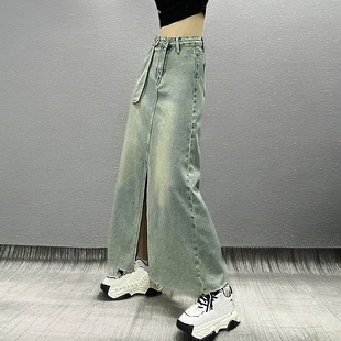 2025夏季 小众口袋牛仔半身裙女高腰显瘦洋气a字长裙 流行新款 爆款