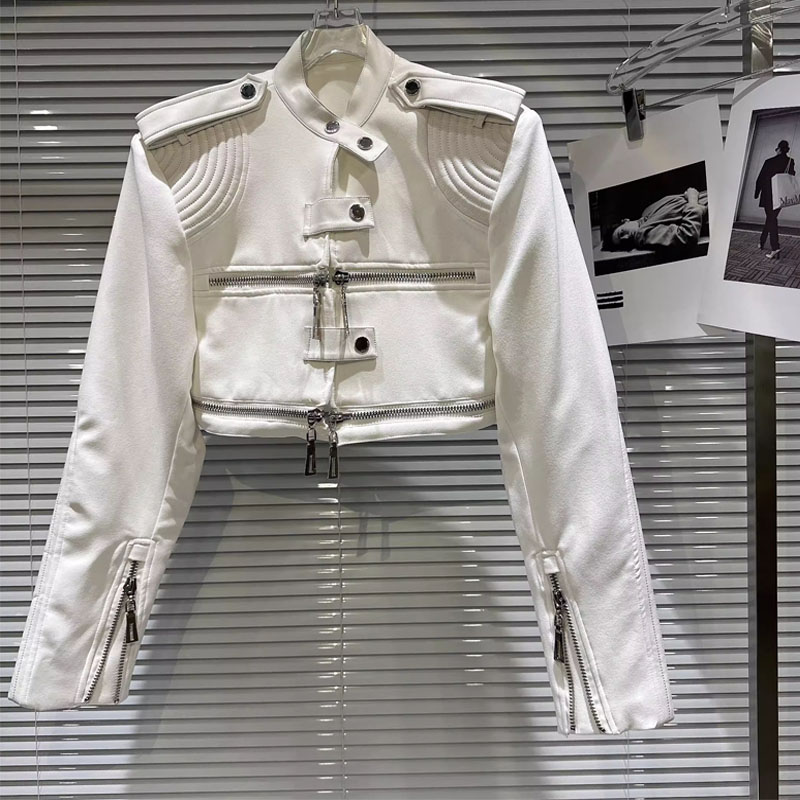 双拉链设计感美式短款夹克