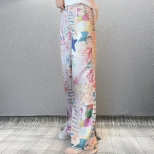 女直筒阔腿裤 2025夏季 小众百搭不规则涂鸦印花牛仔裤 流行新款 爆款