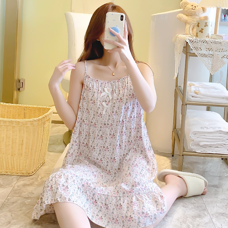 夏季吊带睡裙女士薄款棉绸性感睡衣女夏天薄款甜美少女绵绸连衣裙