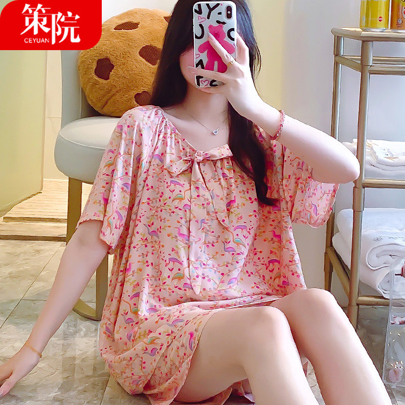 韩版甜美睡衣套装吸湿排汗棉绸家居服大码短袖短裤睡衣2025春季新