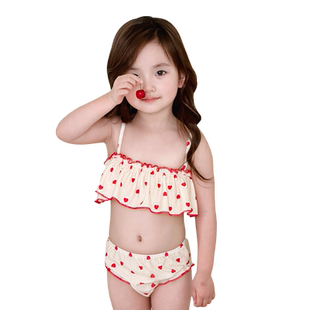 新款儿童泳衣女孩分体吊带爱心洋气公主小童宝宝游泳衣女童泳装