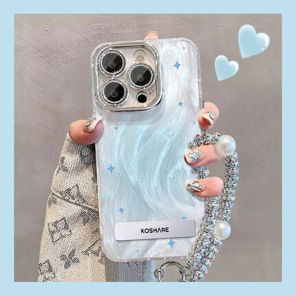 晕染蓝色适用13可爱opporeno14手机壳reno15c防摔12/11女a6新款findx9pro全包8/7镜头膜a5外壳k12x保护套a97