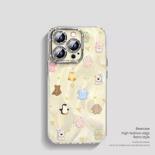 卡通动物适用13可爱opporeno14pro手机壳reno15/12/11/10女a6新款findx9全包8/7镜头膜a5x简约k12x保护套a96