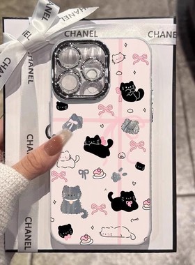 可爱猫咪适用于opporeno14手机壳reno15c女13/12/11新款findx9pro简约8/7卡通a97/a96全包a5防摔6镜头膜k13s