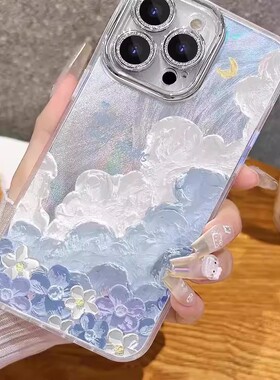 云朵小花适用opporeno14手机壳reno13pro高级12/11镜头膜findx9/8splus新款7全包a6igt可爱a5x女k13turbo