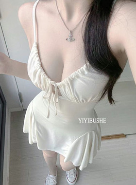 当天发 韩国代购正品UJ536纯欲抽绳系带显胸大~性感显身材吊带裙