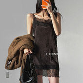 PS279高级感甜辣风 韩国代购 正品 绝美好看蕾丝边丝绒吊带连衣裙女