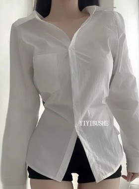 韩国代购正品 LS177韩系慵懒风~气质女人味翻领修身衬衫上衣