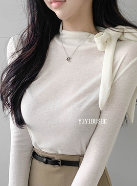 韩国代购正品 LS351纯欲超好看~性感女人味飘带修身长袖T恤上衣sn