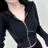 GM195自留hen喜欢百搭纯色性感显身材连帽卫衣开衫 韩国代购 正品