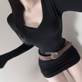 LS536辣妹高级感 韩国代购 正品 性感女人味V领送腰带包臀连衣裙