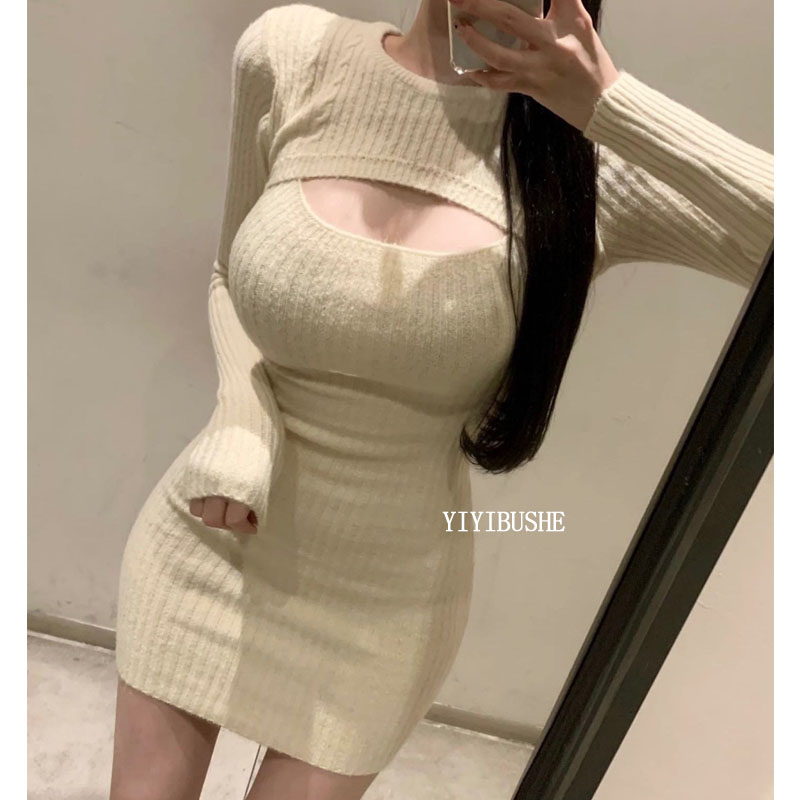 性感显身材镂空包臀针织连衣裙