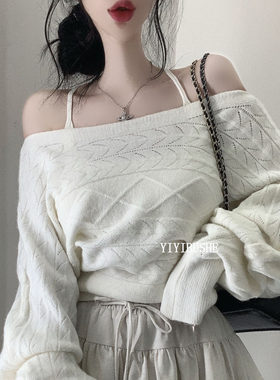 慵懒女人味露肩宽松针织衫上衣