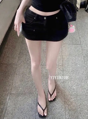 显瘦低腰防走光黑色牛仔半身裙
