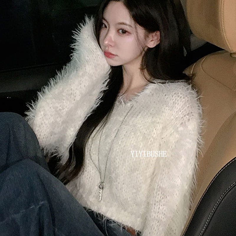 纯欲女人味毛绒绒针织衫上衣