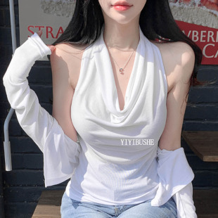 开衫 韩国代购 纯欲女人味挂脖上衣 LU339韩系巨好看 两件套 正品