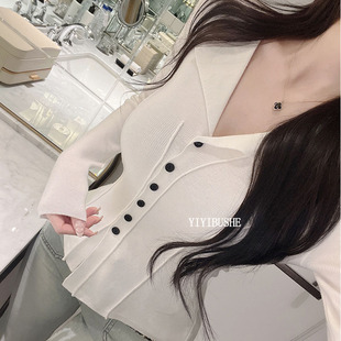 针织开衫 韩国代购 女人味翻领单排扣开叉修身 LK203触感柔软 正品