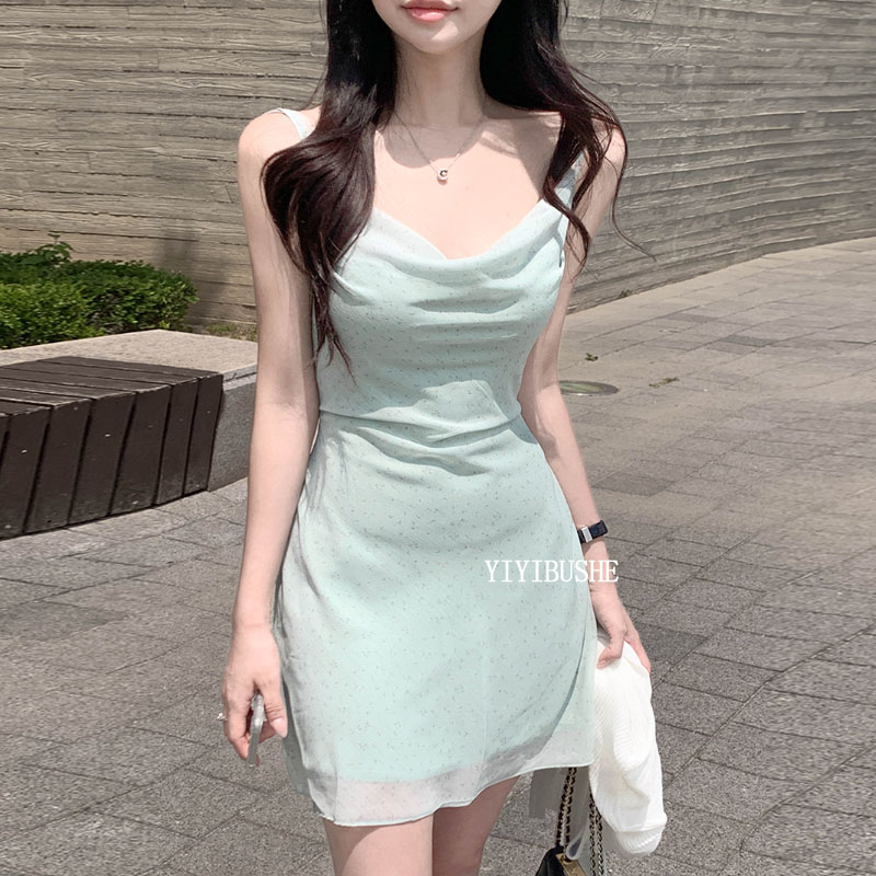 纯欲女人味荡领碎花吊带连衣裙
