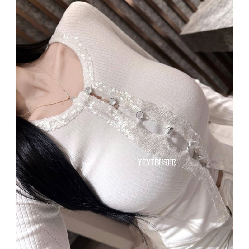 韩国代购正品PS205高级感女人味 绝美好看亮片拼接长袖开衫t恤女,女装/女士精品,T恤,淘宝优惠券,粉丝福利购,淘宝优惠卷