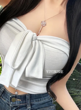 韩国代购正品PN019高级感纯欲风 独特漂亮外穿显胸大绑带抹胸上衣