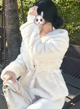 韩国代购正品 LQ109轻奢高级感~气质女人味收腰加厚仿皮草外套