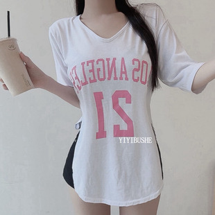 韩国代购正品 LI257超好看~慵懒女人味字母印花宽松短袖T恤上衣bm