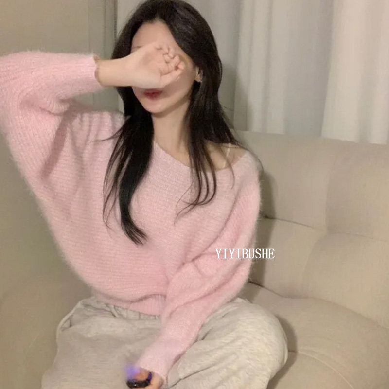 韩国代购正品PS176甜美小性感 纯欲慵懒露肩蝙蝠袖宽松毛毛针织衫,女装/女士精品,毛针织衫,淘宝优惠券,粉丝福利购,淘宝优惠卷