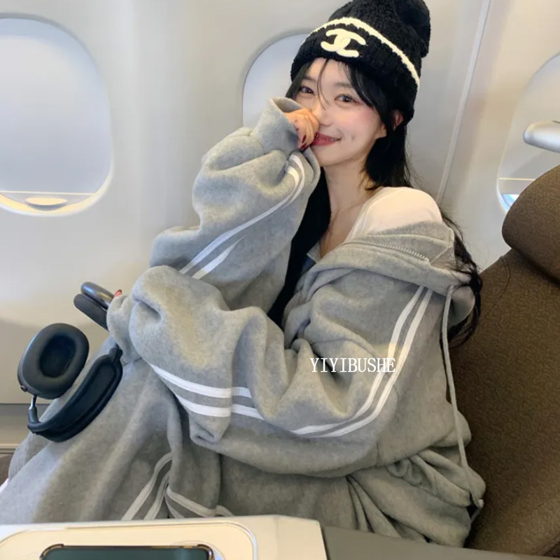 温暖拉绒连帽卫衣+休闲裤套装