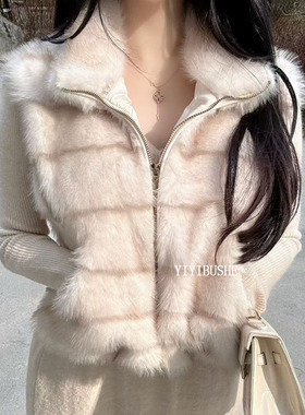 韩国代购正品 LQ371轻奢高级感~韩系女人味翻领仿皮草马甲马夹