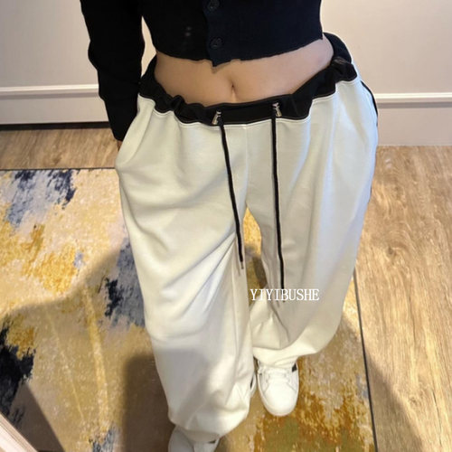 性感抽绳撞色边显瘦阔腿裤