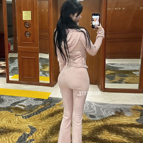 性感修身连帽外套+休闲裤套装