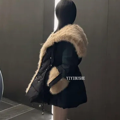 巨好看披肩大毛领收腰羽绒棉服