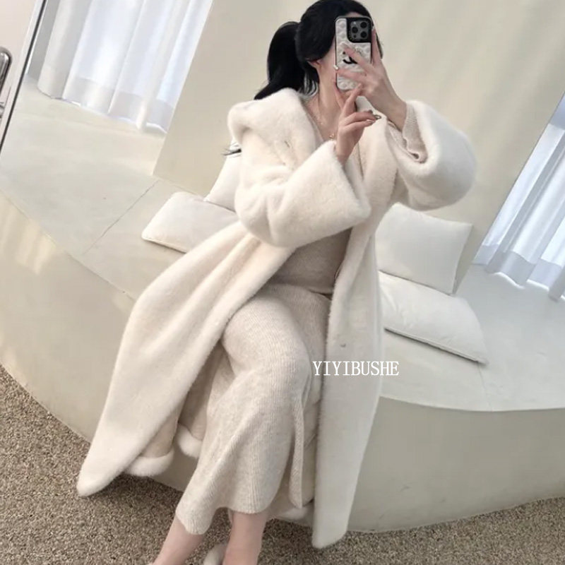 温暖加厚皮毛一体人造毛皮草外套