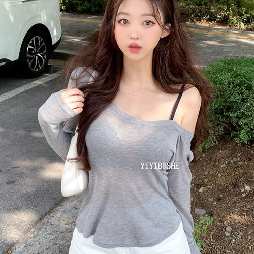 纯欲女人味露肩薄款防晒T恤上衣