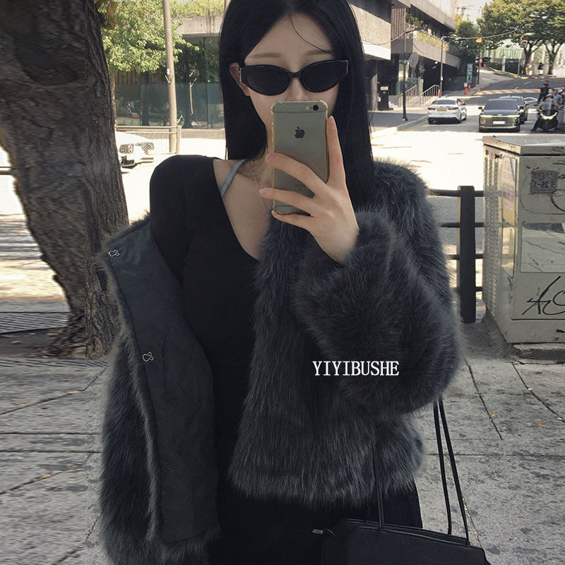 纯欲女人味加厚仿皮草毛毛外套