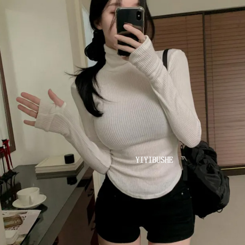 巨好看掐腰显身材高领长袖打底衫