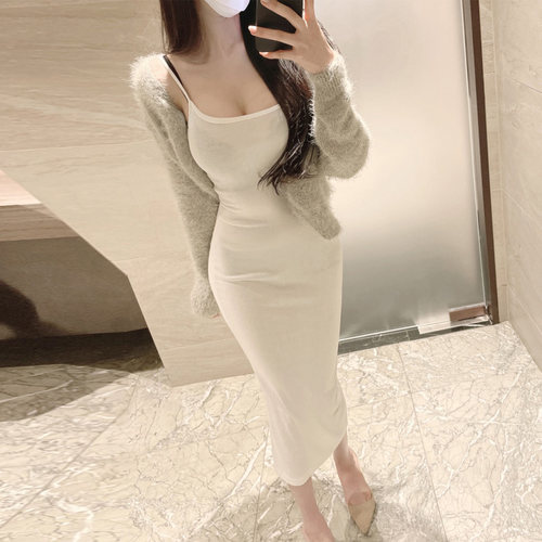 soonne巨好看的女人味吊带连衣裙