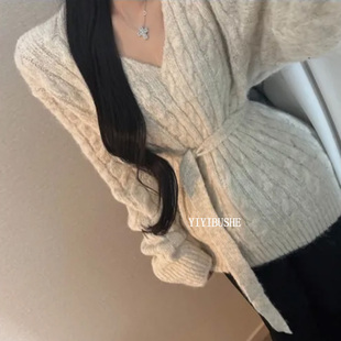 女人味v领系带收腰加厚毛衣针织衫 PQ338秋冬巨好看 正品 韩国代购
