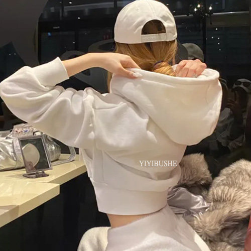 韩国代购正品GR510绝美巨好看 慵懒连帽显腰细宽松加绒卫衣外套女