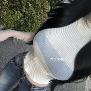 当天发 韩国代购正品LO315性感辣妹风~女人味高领螺纹内搭短袖T恤
