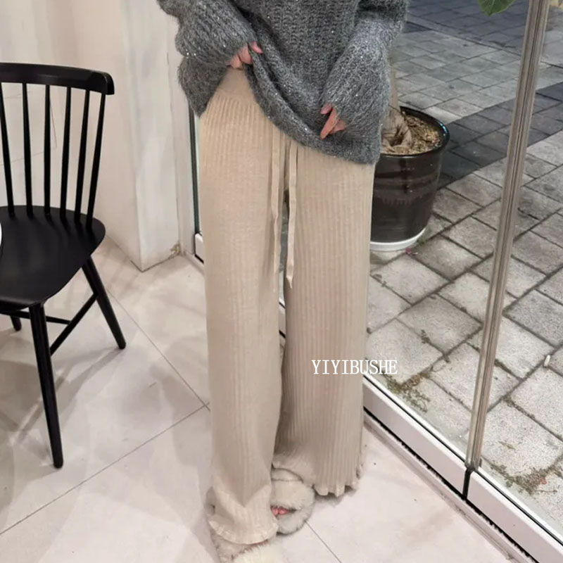 显瘦垂感高腰针织休闲阔腿裤