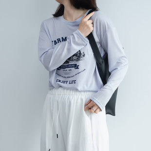 2025年春夏新款 女 复古浅紫色印花显白长袖 防晒t恤宽松显瘦空调衫