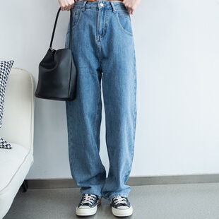 女宽松显瘦长裤 简约百搭高腰阔腿复古牛仔裤 女 韩版 2025年春夏新款