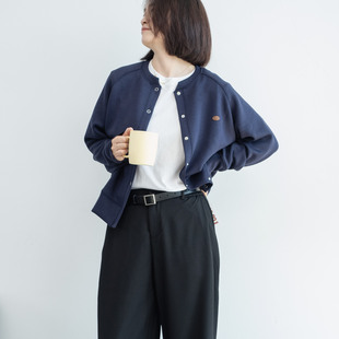 插肩按扣卫衣外套 短款 2025年春秋新款 简约百搭宽松藏青女圆领开衫