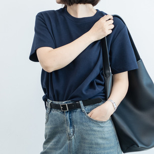 2025年夏季 T恤打底上衣 新款 简约百搭宽松显瘦女纯色藏青磨毛短袖
