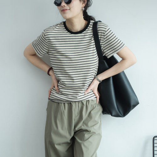 ins条纹短袖T恤女百搭OL风上衣潮