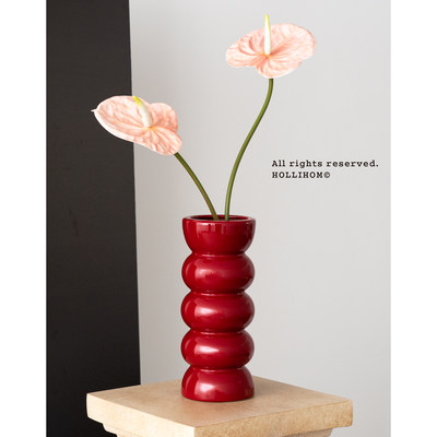葫糖芦 红色陶瓷花瓶 插花家居玄关摆件 样板间乔迁之喜婚房布置