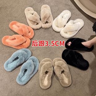 女大码 宽带跨境厂家外贸时尚 交叉软底毛毛鞋 家居新款 平底拖鞋