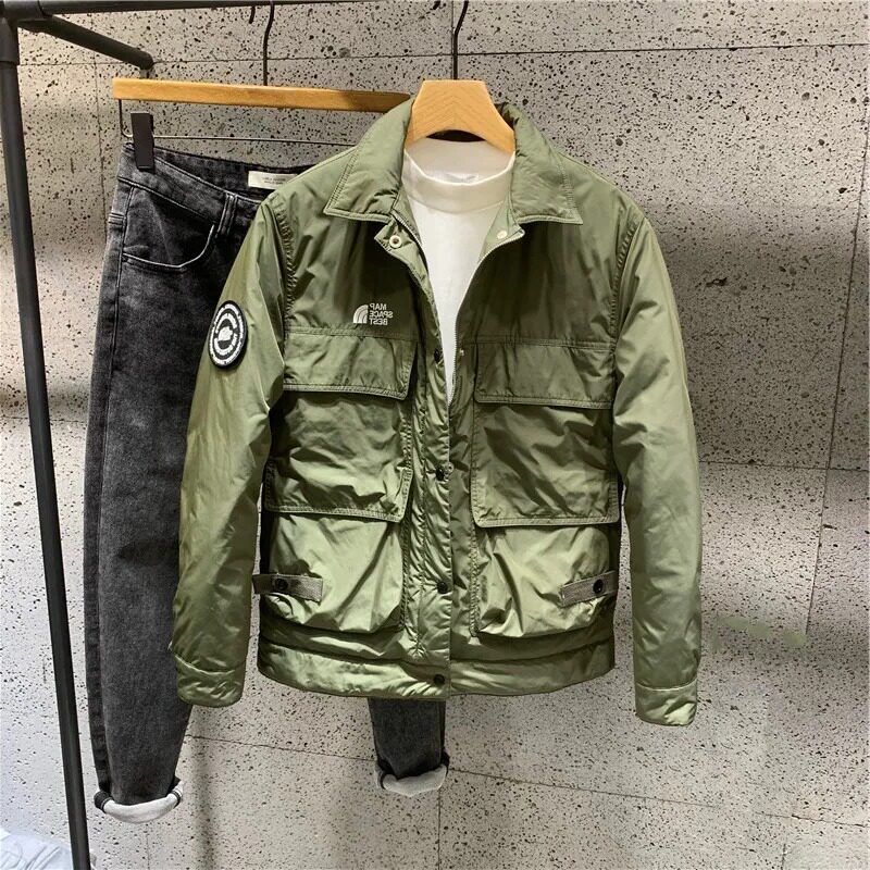 2022 AUTUMN AND WINTER NEW MENS LAPEL SIMPLE SLIM FIT BREAD JACKET YOUTH TREND FASHION PRINTED CARGO JACKET